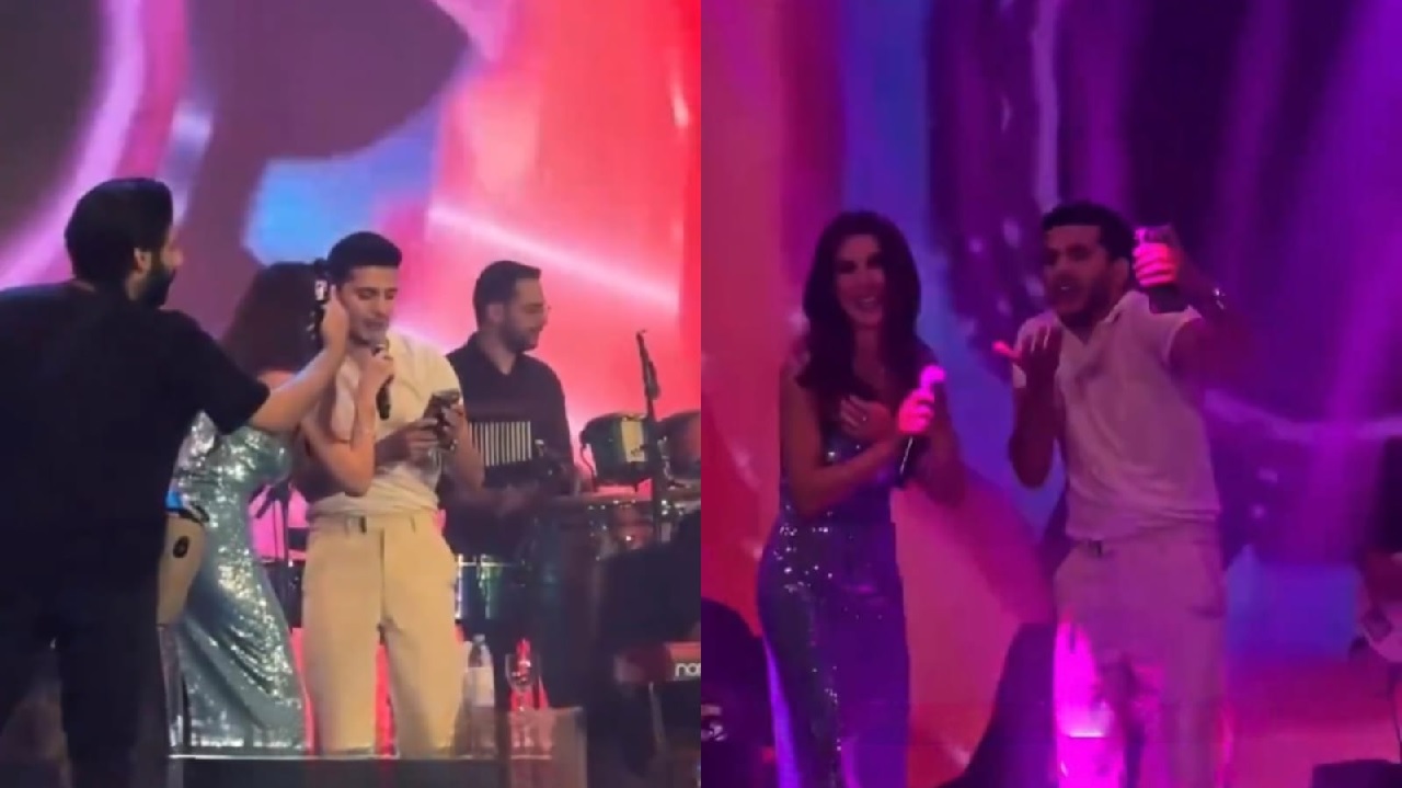 موقف محرج لناسي عجرم على المسرح بعد صعود معجب.. شاهد الفيديو!